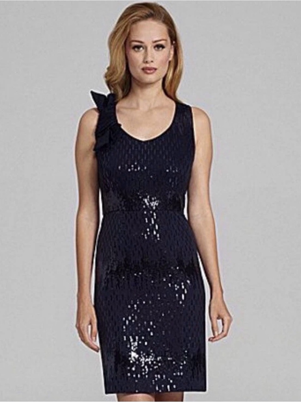 #796 Antonio Melani Chantel Sequence Bow Shoulder Cocktail Dress Size 8